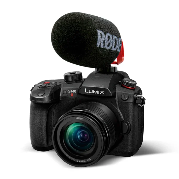 Cámara Micro 4:3 Panasonic Lumix DC-GH5M2 + Objetivo H-H025 F1.7 + Micrófono RODE Videomic Go II